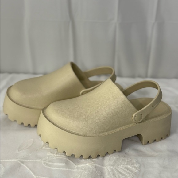 Cream Platform Clogs - Picture 2 of 12